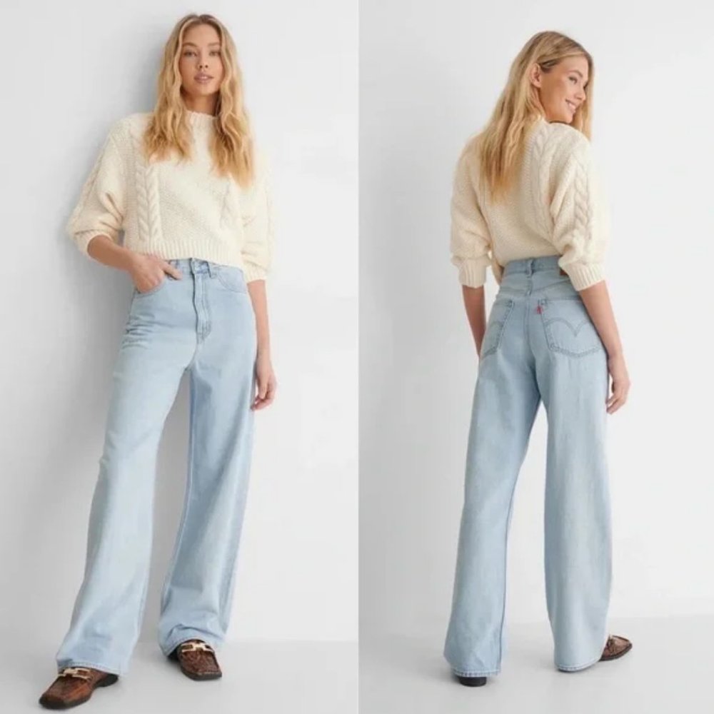 LEVI'S Premium High Loose Wide Leg Jeans Loosey Goosey Light Wash {3C12}
